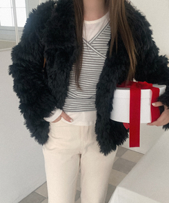 【起毛】ストライプラップスリーブレス IVORY