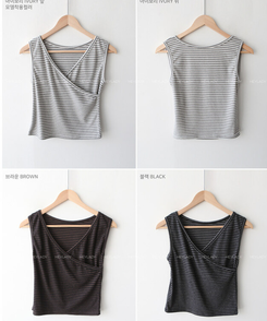 【起毛】ストライプラップスリーブレス