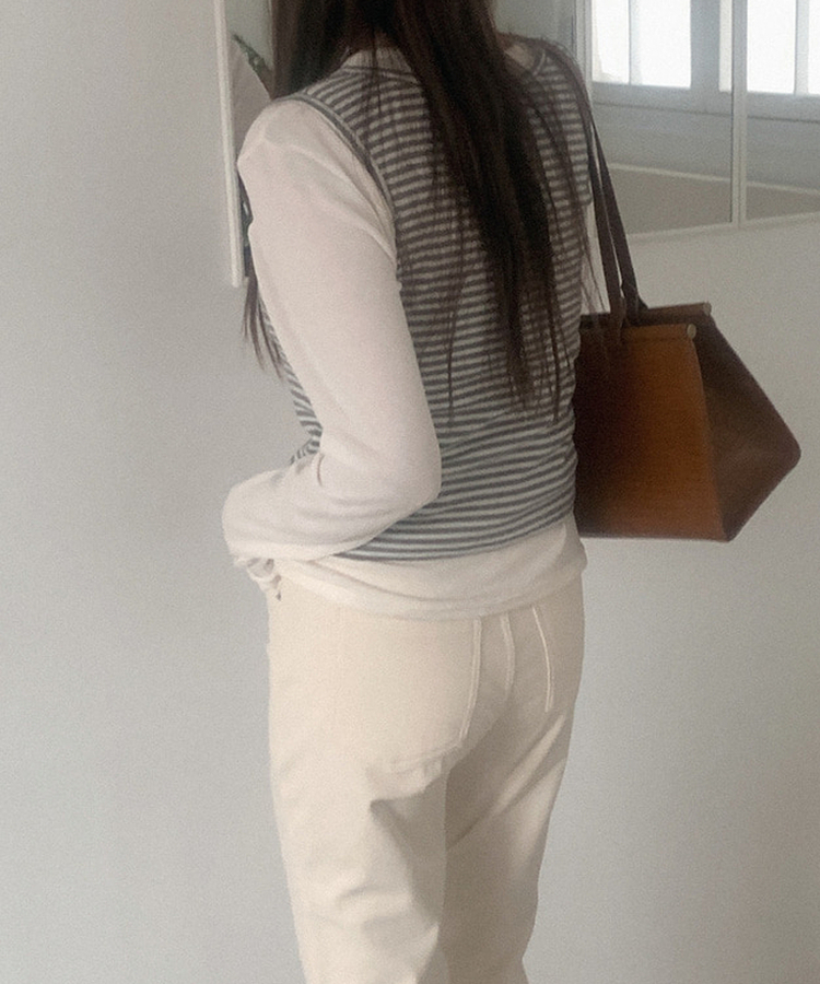 【起毛】ストライプラップスリーブレス IVORY