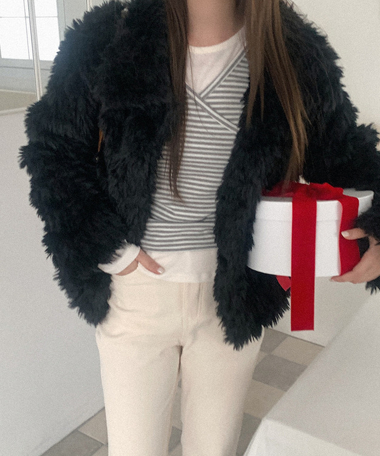 【起毛】ストライプラップスリーブレス IVORY