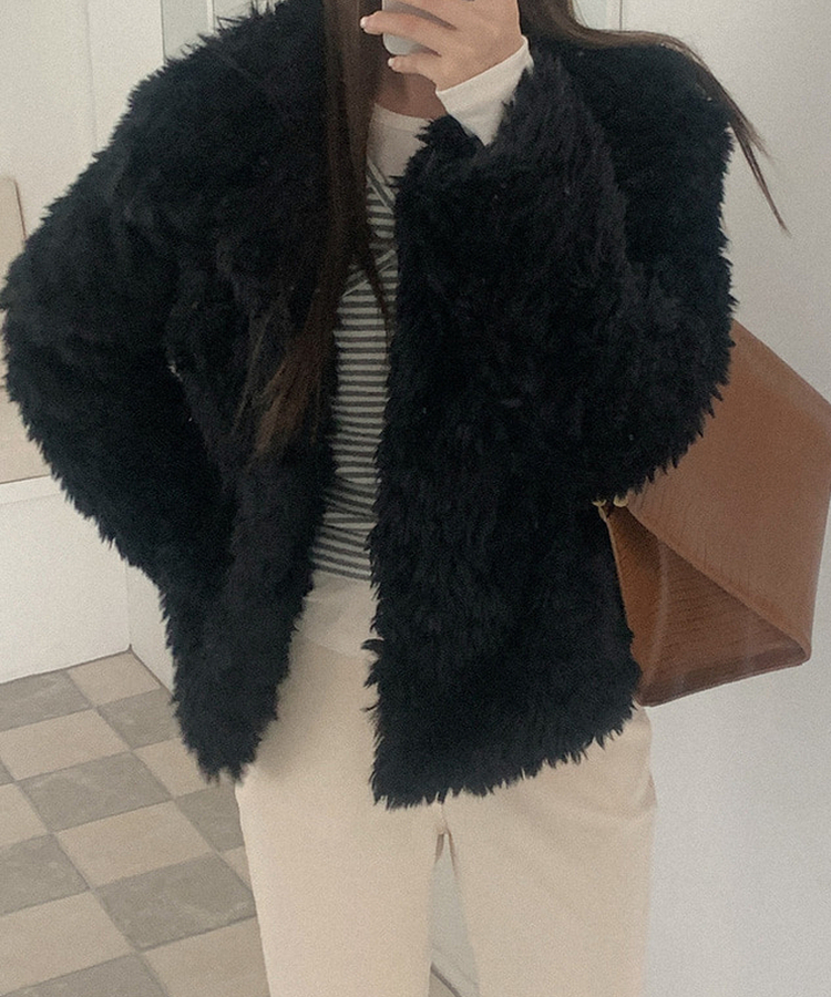 【起毛】ストライプラップスリーブレス IVORY