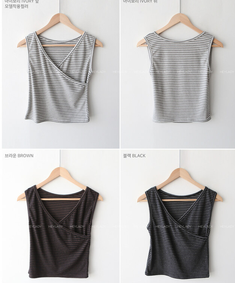 【起毛】ストライプラップスリーブレス