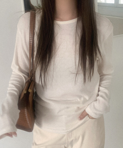 シースルーラウンド長袖Tシャツ IVORY