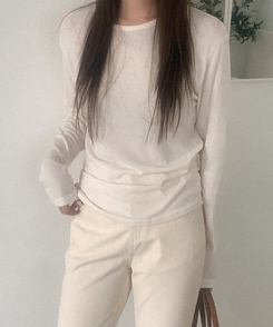 シースルーラウンド長袖Tシャツ IVORY
