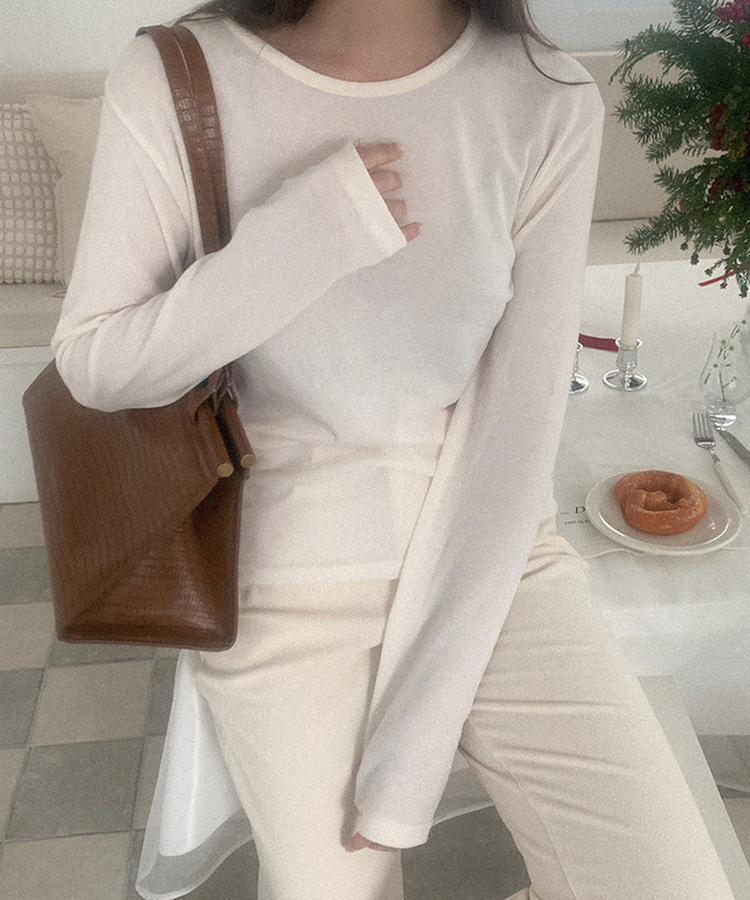 シースルーラウンド長袖Tシャツ IVORY