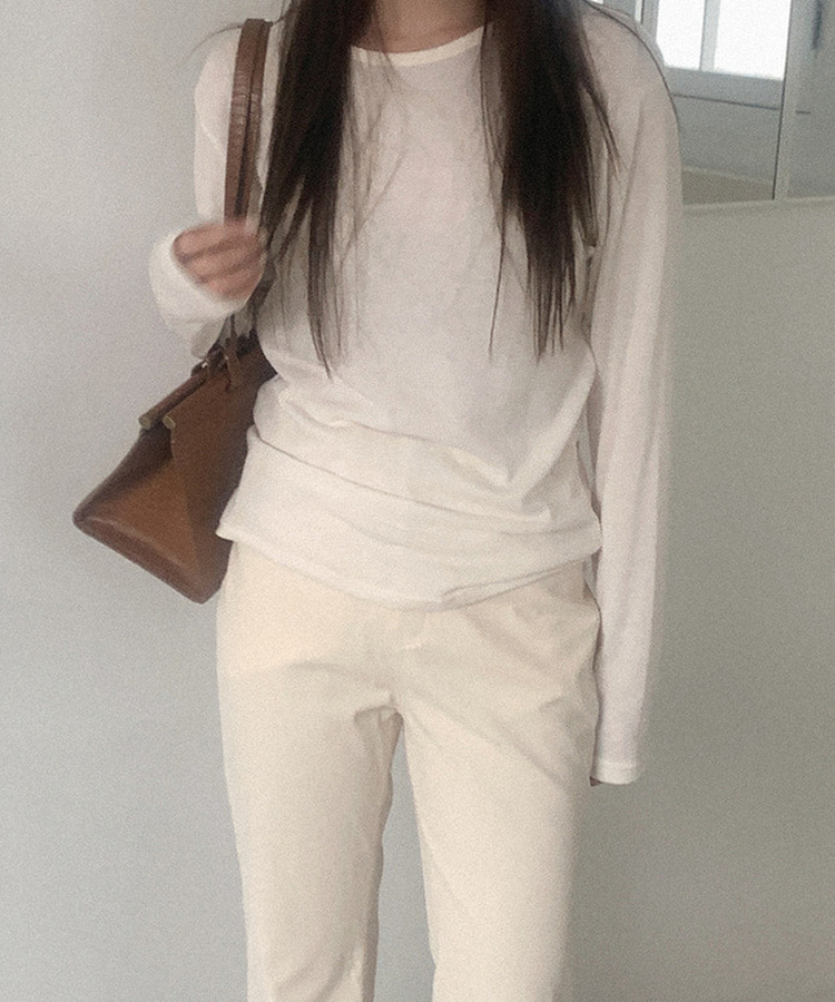 シースルーラウンド長袖Tシャツ IVORY