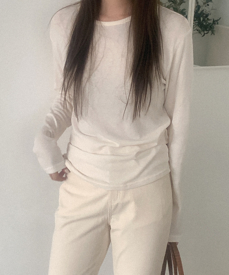 シースルーラウンド長袖Tシャツ IVORY