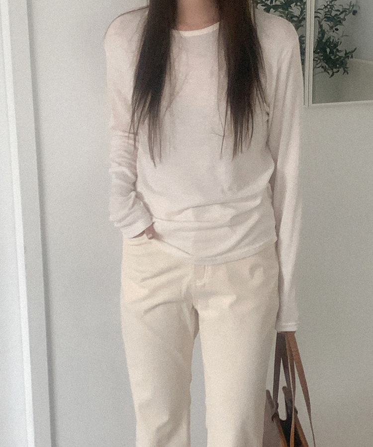 シースルーラウンド長袖Tシャツ IVORY