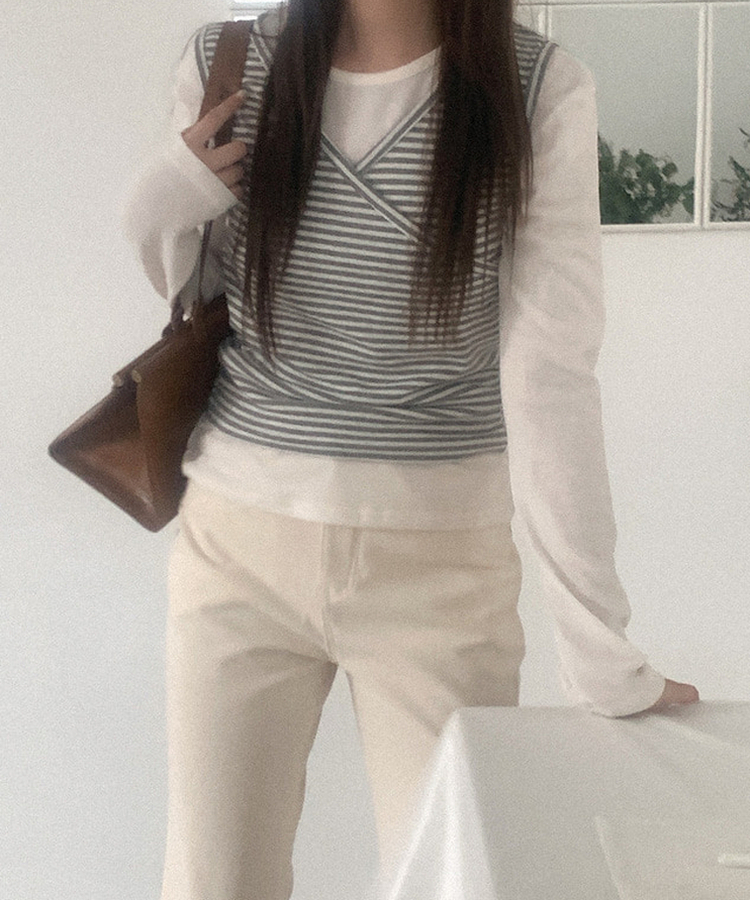 シースルーラウンド長袖Tシャツ IVORY