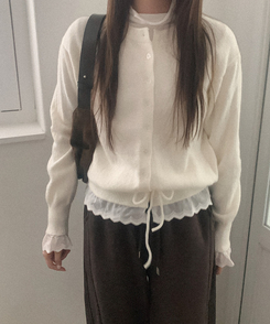 レースフリルニットカーディガン(5color) IVORY