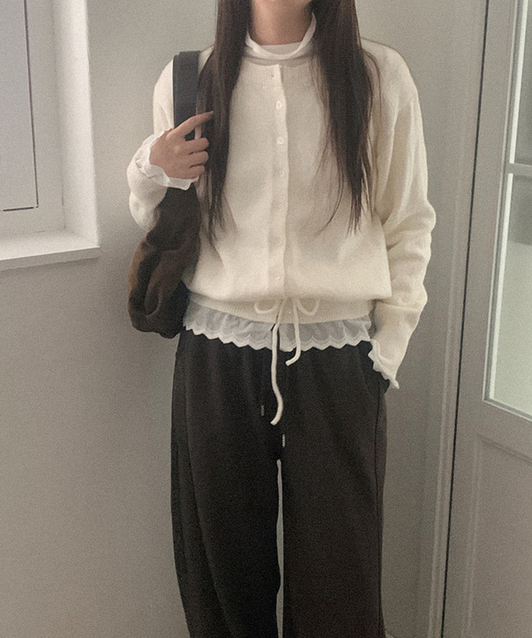 レースフリルニットカーディガン(5color) IVORY