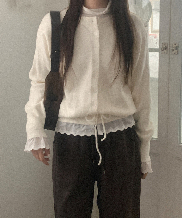 レースフリルニットカーディガン(5color) IVORY