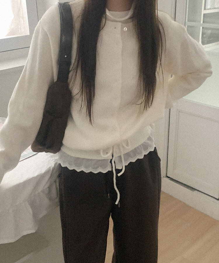 レースフリルニットカーディガン(5color) IVORY