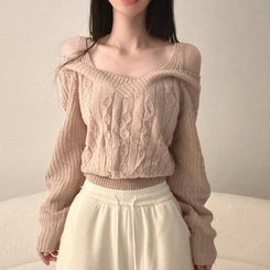 Vネックショルダースリットニット PINK