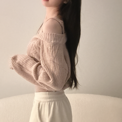 Vネックショルダースリットニット PINK