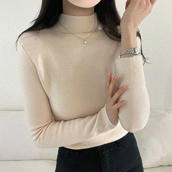 【起毛】ハーフハイネックミンクニット LIGHT BEIGE