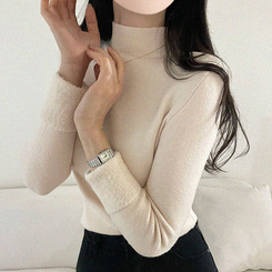 【起毛】ハーフハイネックミンクニット LIGHT BEIGE