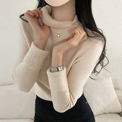 【起毛】ハーフハイネックミンクニット LIGHT BEIGE