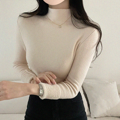 【起毛】ハーフハイネックミンクニット LIGHT BEIGE