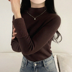 【起毛】ハーフハイネックミンクニット BROWN