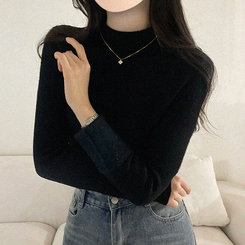 【起毛】ハーフハイネックミンクニット BLACK