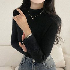 【起毛】ハーフハイネックミンクニット BLACK