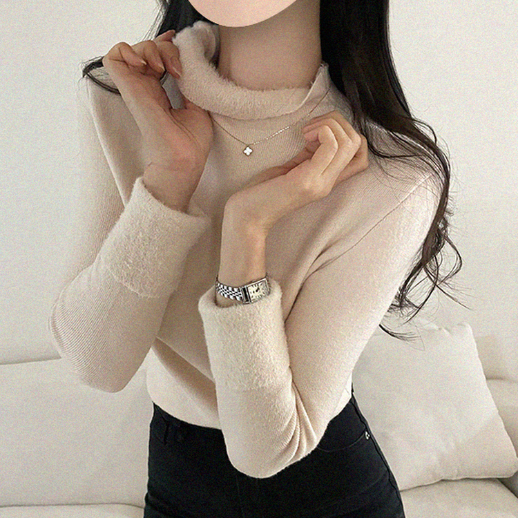 【起毛】ハーフハイネックミンクニット LIGHT BEIGE