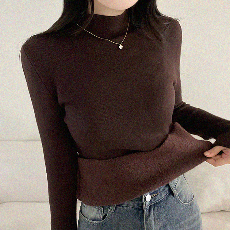 【起毛】ハーフハイネックミンクニット BROWN