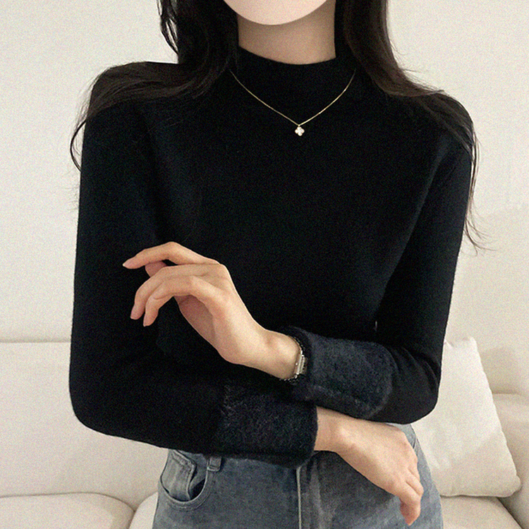 【起毛】ハーフハイネックミンクニット BLACK