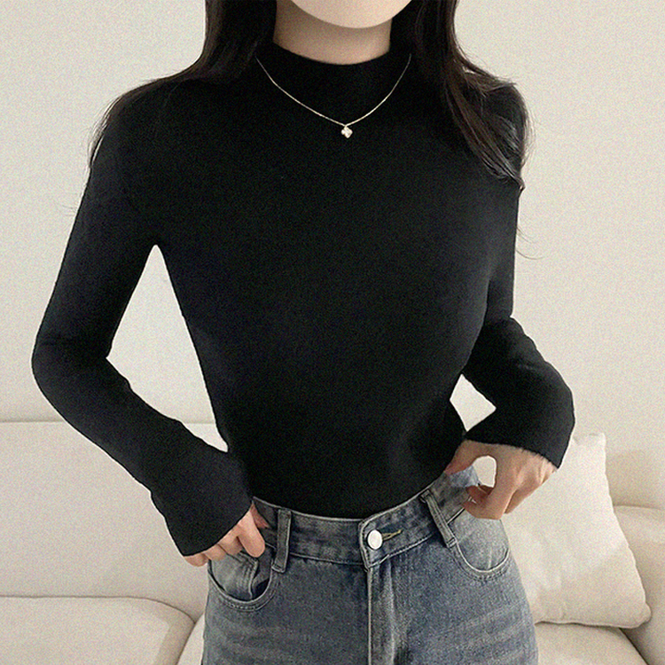 【起毛】ハーフハイネックミンクニット BLACK