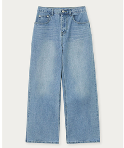 【丈別】ダブルカットハイウエストワイドデニムパンツ