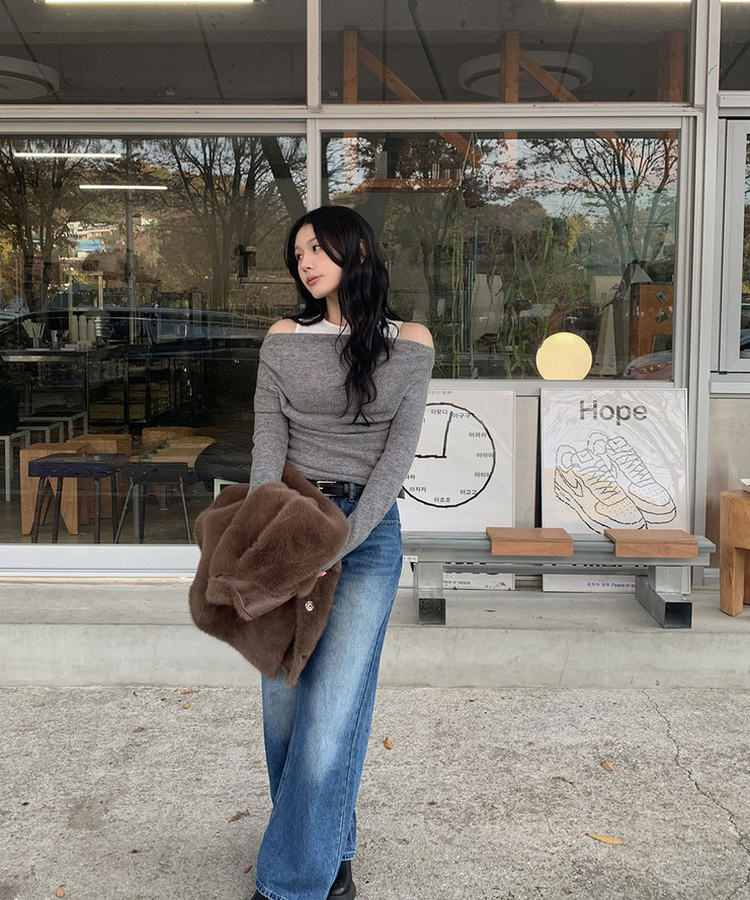 【丈別】ダブルカットハイウエストワイドデニムパンツ BLUE