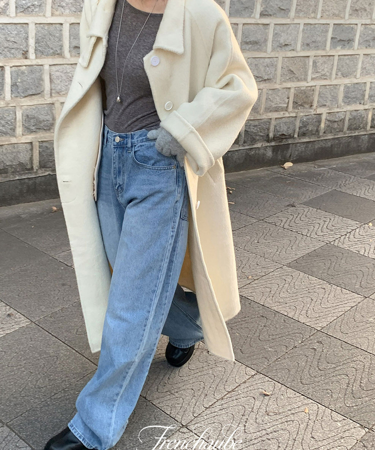 【丈別】ダブルカットハイウエストワイドデニムパンツ LIGHT BLUE