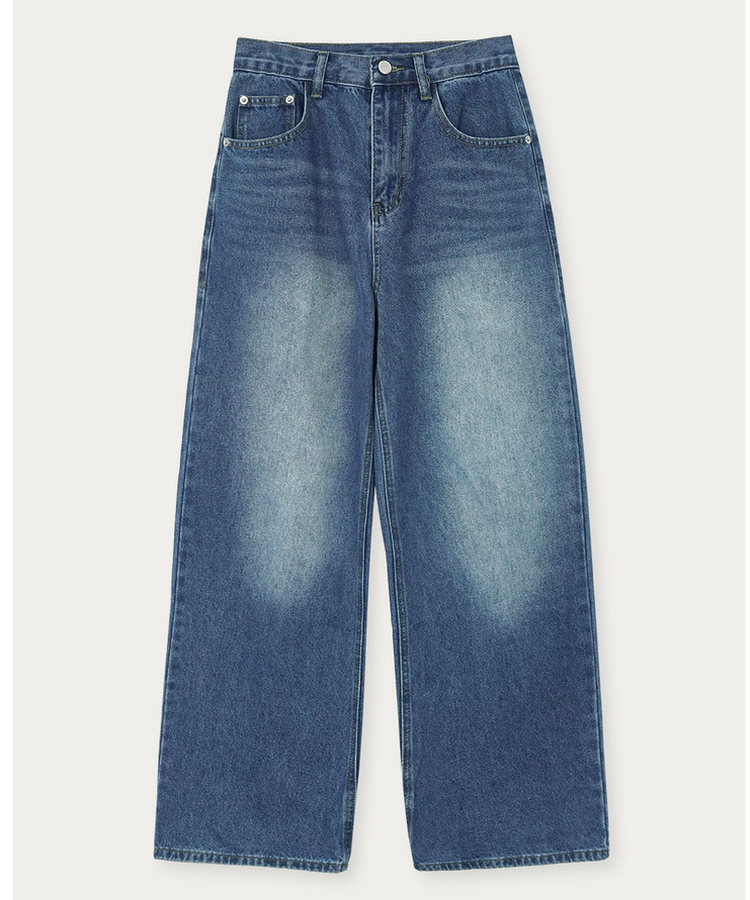 【丈別】ダブルカットハイウエストワイドデニムパンツ