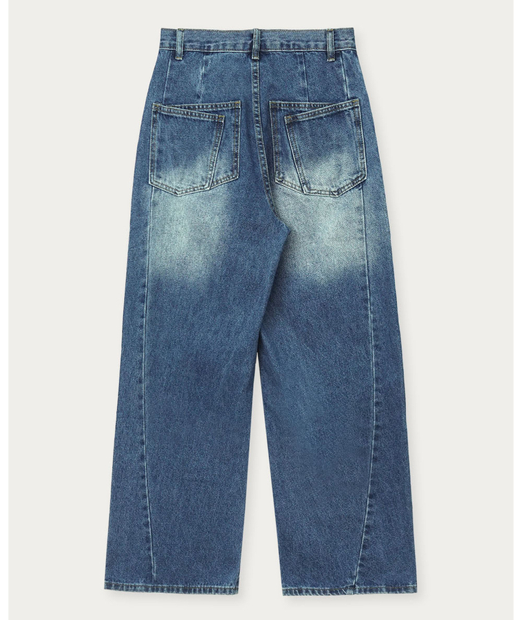 【丈別】ダブルカットハイウエストワイドデニムパンツ