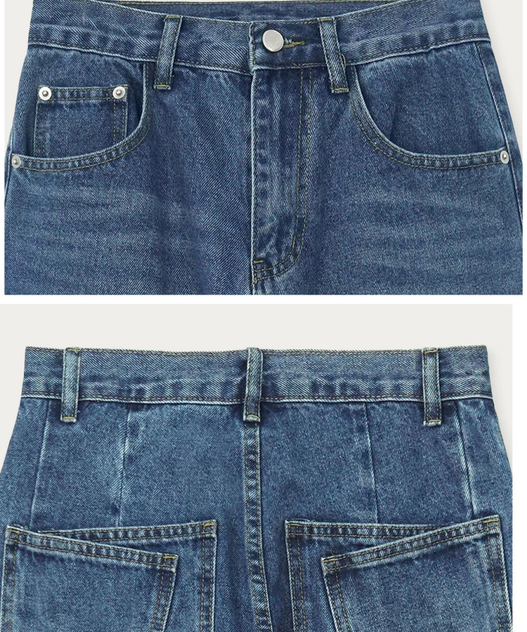 【丈別】ダブルカットハイウエストワイドデニムパンツ