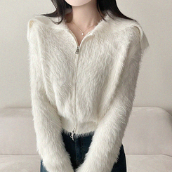 アンゴラセーラージップアップカーディガン IVORY