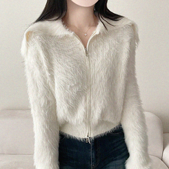 アンゴラセーラージップアップカーディガン IVORY