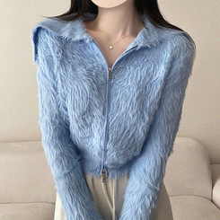 アンゴラセーラージップアップカーディガン SKY BLUE