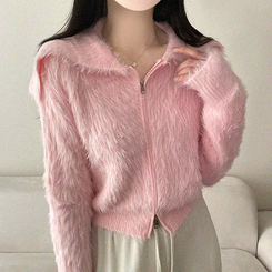 アンゴラセーラージップアップカーディガン PINK