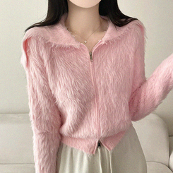 アンゴラセーラージップアップカーディガン PINK