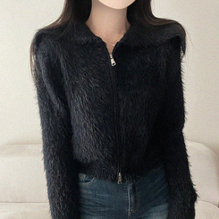 アンゴラセーラージップアップカーディガン BLACK