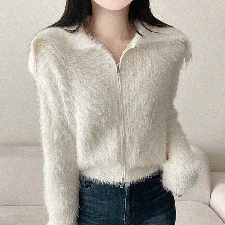 アンゴラセーラージップアップカーディガン IVORY