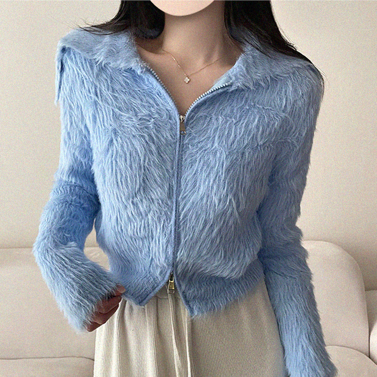 アンゴラセーラージップアップカーディガン SKY BLUE