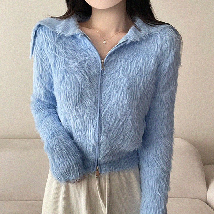 アンゴラセーラージップアップカーディガン SKY BLUE