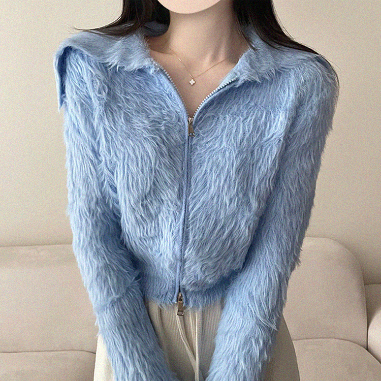 アンゴラセーラージップアップカーディガン SKY BLUE