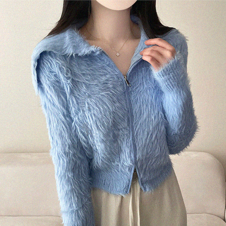 アンゴラセーラージップアップカーディガン SKY BLUE