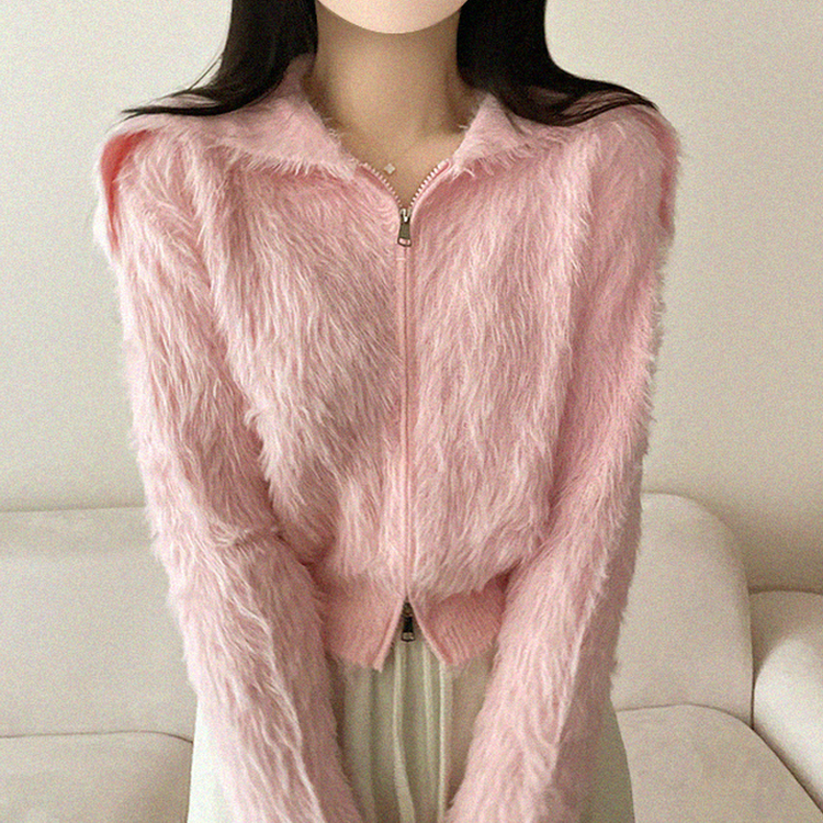 アンゴラセーラージップアップカーディガン PINK