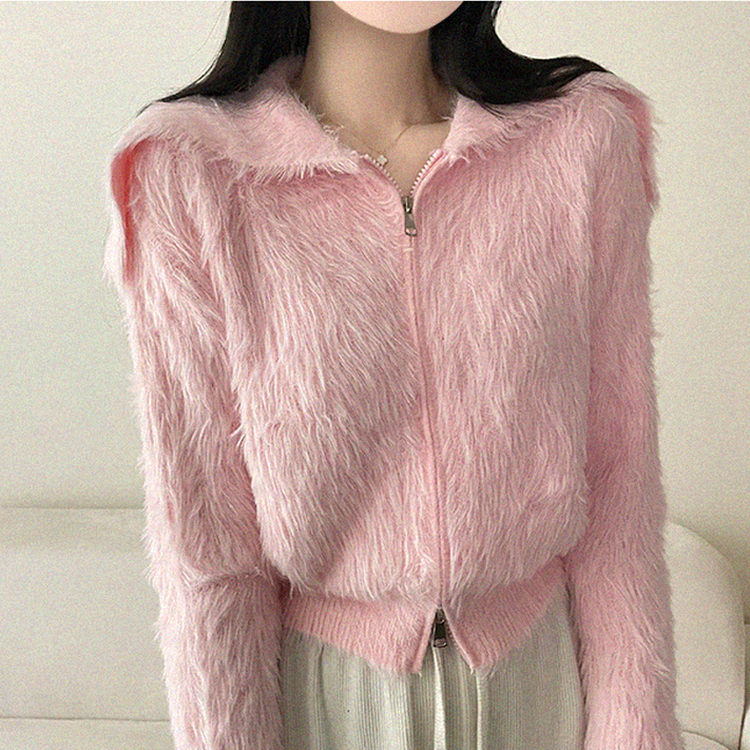 アンゴラセーラージップアップカーディガン PINK