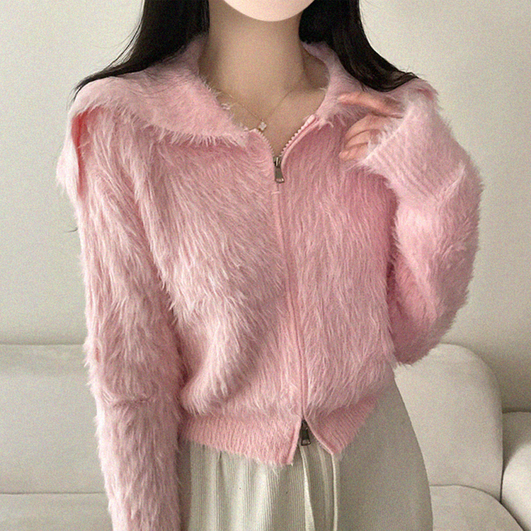 アンゴラセーラージップアップカーディガン PINK